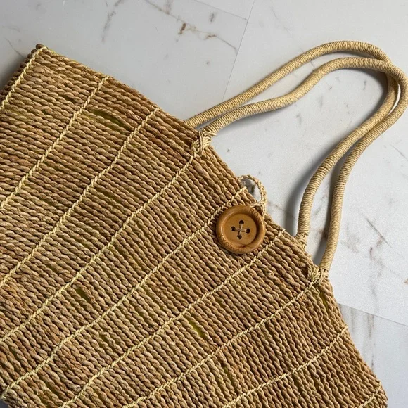 ROXY Straw Tote Bag Beachy Resortwear Retro Surf Travel - Picture 1 of 9